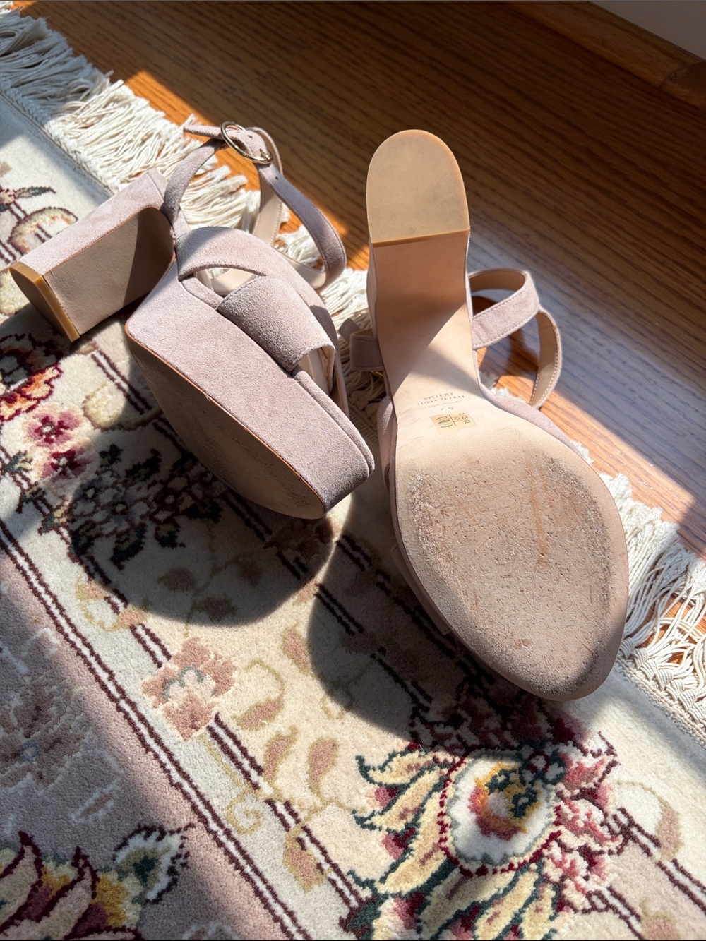 Stuart Weitzman Taupe Suede Crisscross Wedge Sandals - Picture 3 of 3